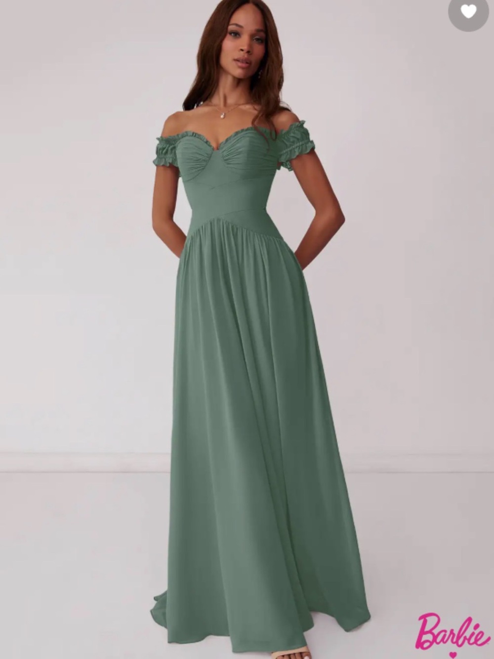 Barbie eucalyptus Green One-Shoulder Ruched Maxi Dress